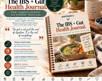 IBS Gut Health Journal Printable Pdf Food Symptom Tracker Low FODMAP Elimination Reintroduction Bristol Scale SIBO Ibd digestive health