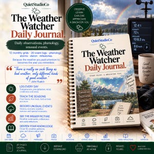 Weather Watcher Daily Journal Printable PDF Phenology Tracker Monthly Grid Storm Log CoCoRaHS Nature's Notebook Climate Gardener Gift