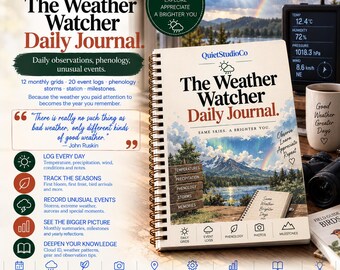Weather Watcher Daily Journal Printable PDF Phenology Tracker Monthly Grid Storm Log CoCoRaHS Nature's Notebook Climate Gardener Gift