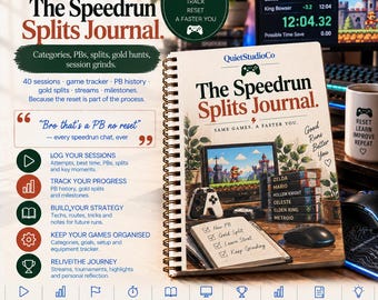 Speedrun Splits Journal Printable PDF Session Log PB Tracker Gold Splits Category Runs LiveSplit Speedrunner Gift Twitch GDQ