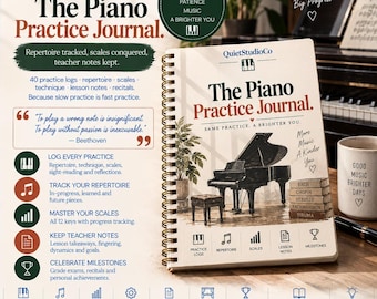 Piano Practice Journal: Repertoire, Scales, Technique Log (PDF Download)