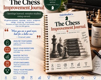 Chess Improvement Journal Printable PDF Opening Repertoire Game Analysis Tactical Blunder Log Rating Tracker Chess.com Lichess Gift