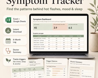 Perimenopause Symptom Tracker, Hormone Log, Hot Flash Pattern Planner (Digital Download)