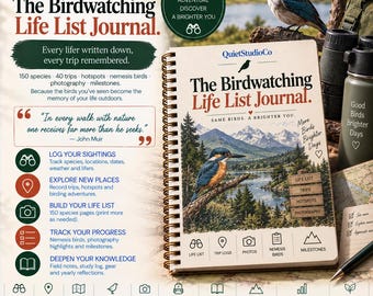 Birdwatching Life List Journal Printable PDF Species Tracker Birding Trip Log Hotspot Nemesis Bird Gift eBird Complement ABA