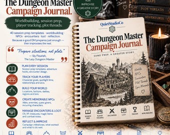 D&D Dungeon Master Campaign Journal Printable PDF Session Prep Worldbuilding NPC Design Player Tracker 5e DM Gift Sly Flourish