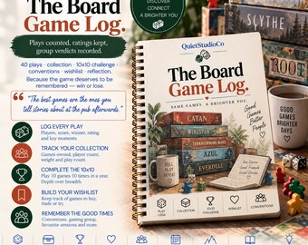 Board Game Log Printable PDF Play Tracker Collection Rating 10x10 Challenge Wishlist BGG BoardGameGeek Gift Hobbyist Gamer