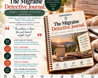 Migraine Journal Printable PDF Headache Tracker Trigger Log Weather Barometric Hormonal Cycle Medication CGRP Triptan Prodrome Aura MIDAS C