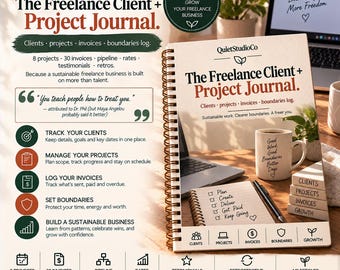 Freelance Business Journal Printable PDF Client Project Tracker Invoice Log Boundaries Rate History Freelancer Planner Small Business Ow
