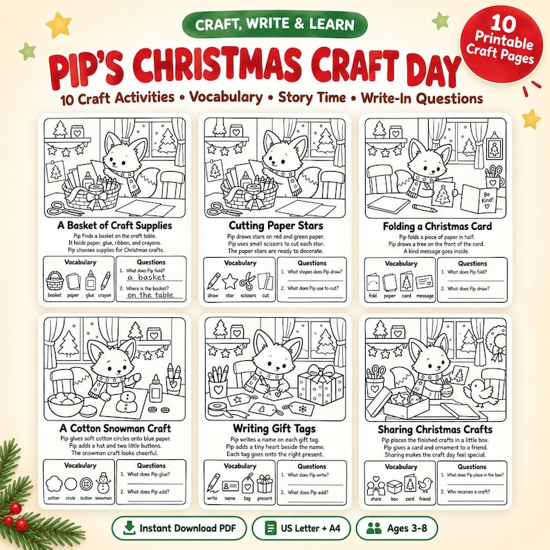 Christmas Craft Worksheets for Kids | Vocabulary & Writing Practice ...