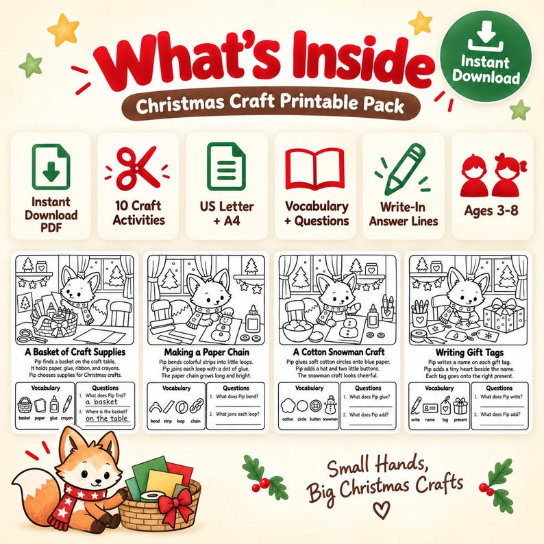 Christmas Craft Worksheets for Kids | Vocabulary & Writing Practice ...