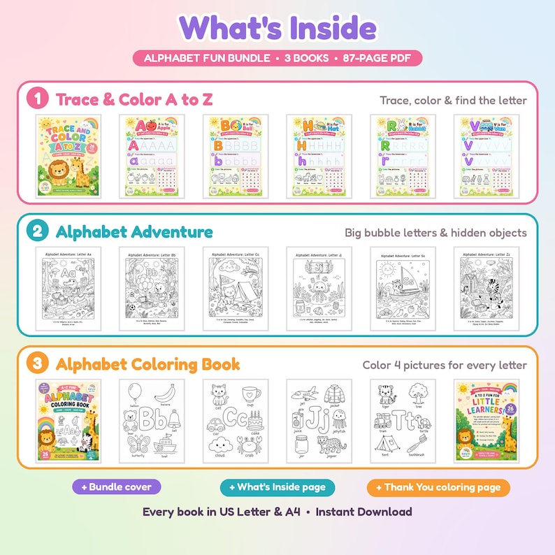 Alphabet Coloring Pages Bundle | ABC Coloring Book & Letter Tracing ...