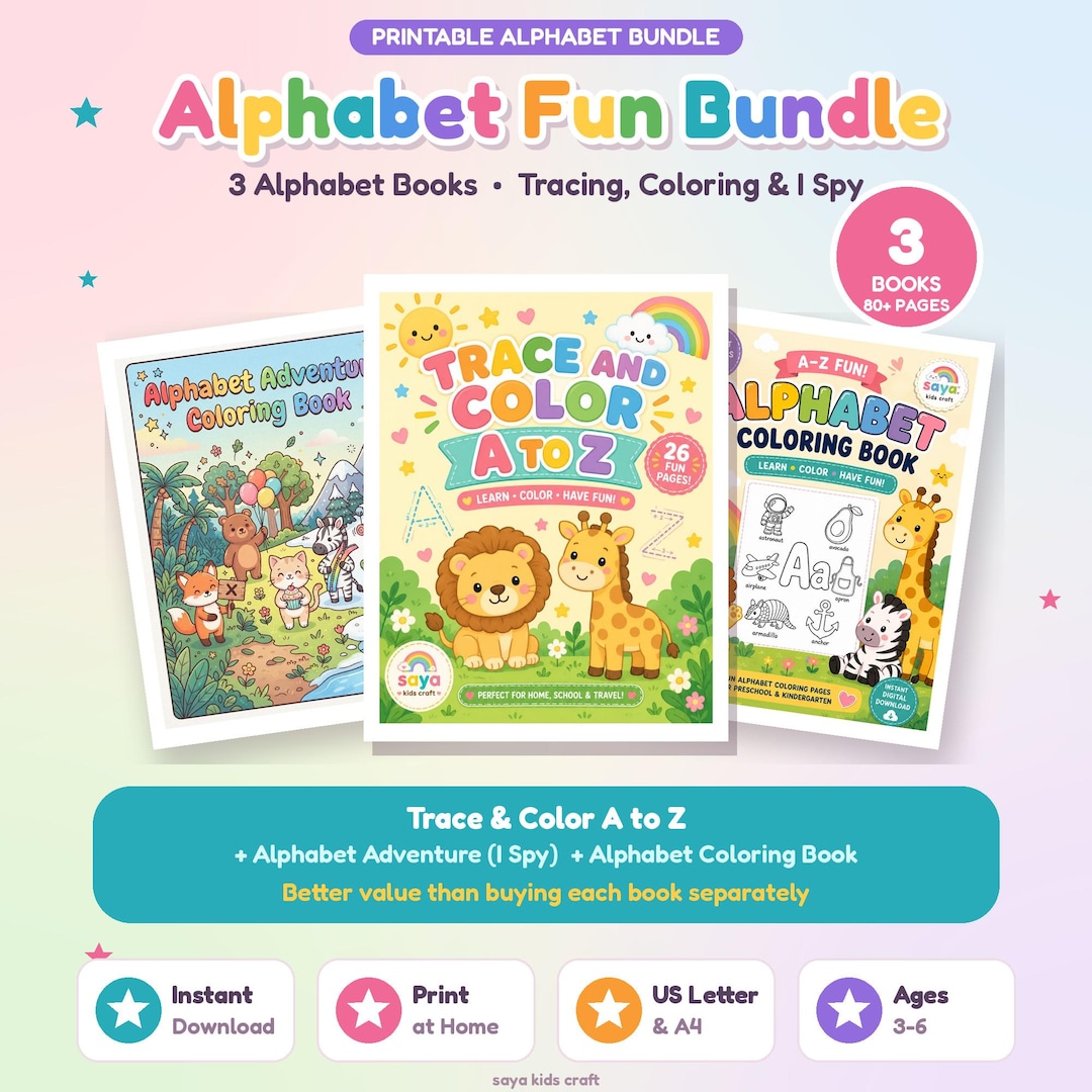 Alphabet Coloring Pages Bundle | ABC Coloring Book & Letter Tracing ...