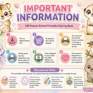 100 Kawaii Animal Coloring Book, Kids Adults Special Education (PDF PNG Download) image 12