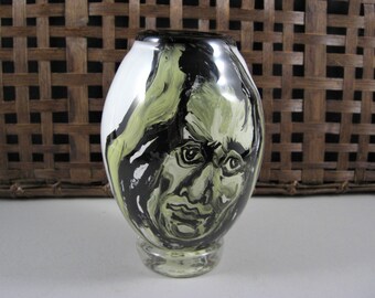 Tracy Klosterman Hand Painted Self Portrait Blown Art Glass Vase / Script Signed