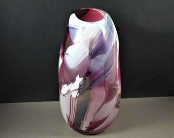 Susan Glass 93, Hand Blown Studio Exhibition Abstract Art Glass Vase / Signed Dated