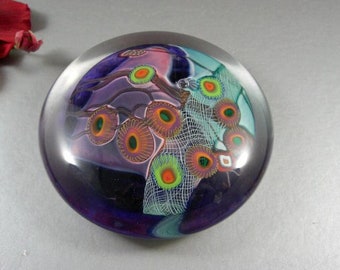 Signed Wes Hunting Art Glass Optical Millefiori Paperweight Disk
