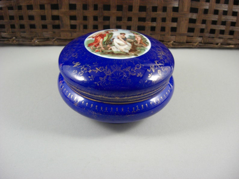 Victoria Czechoslovakia Porcelain Dresser Vanity Box / Cobalt Etsy