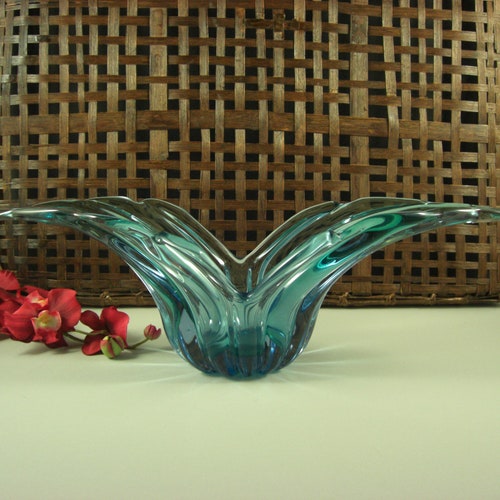 Alfredo on sale Barbini Winged Centerpiece Console Bowl Vase in Blue