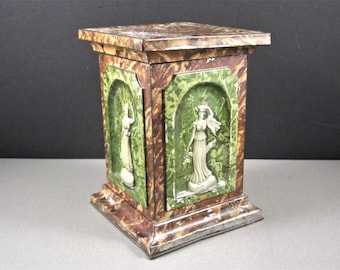 Huntley & Palmers English Biscuit Tin Box Faux Marble with Classical Figures circa 1909