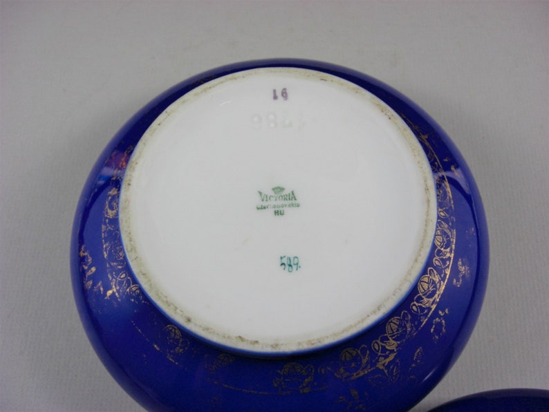 Victoria Czechoslovakia Porcelain Dresser Vanity Box / Cobalt Etsy