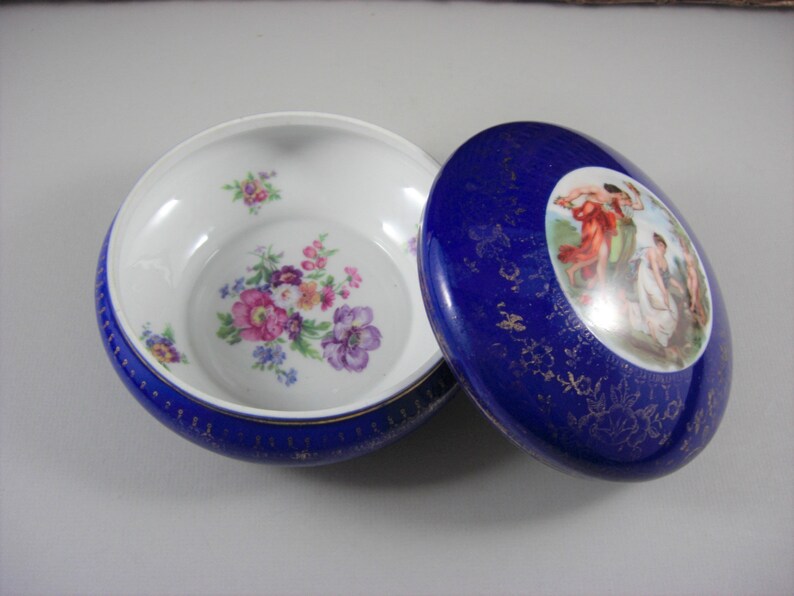 Victoria Czechoslovakia Porcelain Dresser Vanity Box / Cobalt Etsy