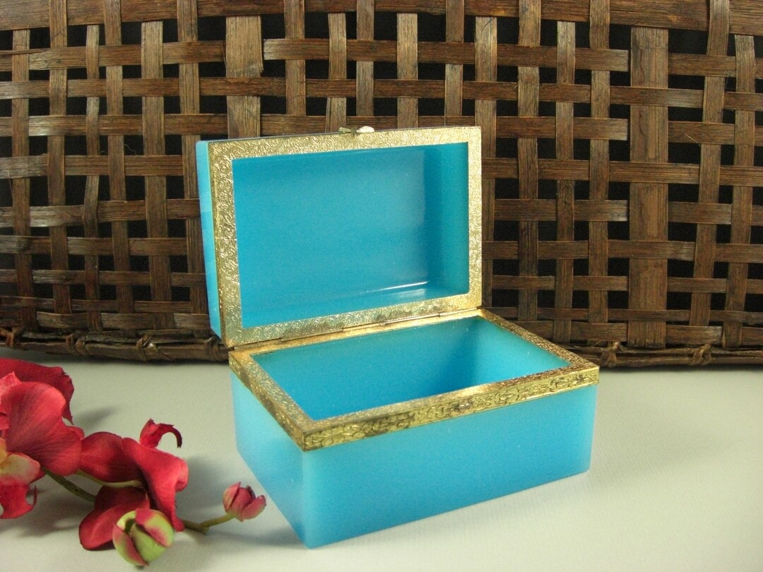French Blue Opaline Glass Jewelry Box Casket Dose / Ormolu Etsy