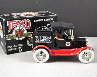 Texaco #5 Die Cast Coin Bank / 1918 Ford Runabout / in Original Box / 1988