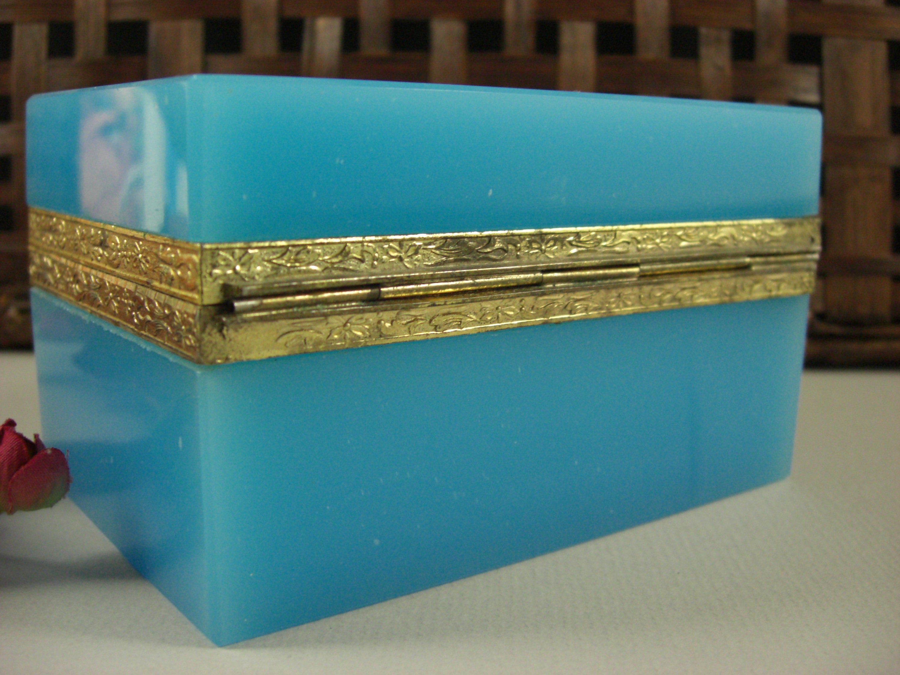 French Blue Opaline Glass Jewelry Box Casket Dose / Ormolu Etsy
