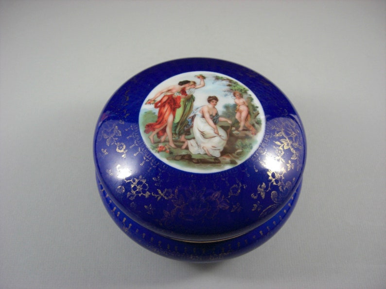 Victoria Czechoslovakia Porcelain Dresser Vanity Box / Cobalt Etsy