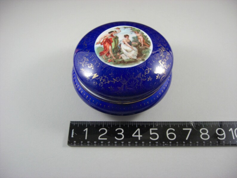 Victoria Czechoslovakia Porcelain Dresser Vanity Box / Cobalt Etsy
