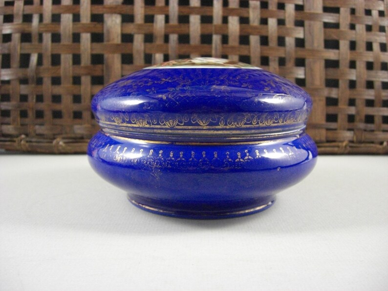 Victoria Czechoslovakia Porcelain Dresser Vanity Box / Cobalt Etsy