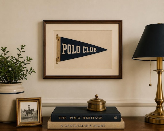 Preppy Polo Club Wall Art, Vintage Navy Pennant Print, Old Money Decor, Equestrian, Golf Club Office, Boys Nursery Print, Digital Download