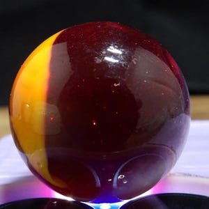 Lot 47M Red Transparent Patch & Ribbon Shooter Marble Glows Under UV