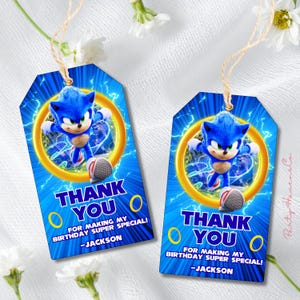 Editable Sonic the Hedgehog Birthday Thank You Tags, Sonic Kids Gift Tags, Sonic Birthday Party Favor Tags, Printable Gift Tags