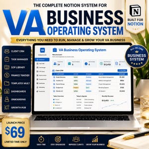 OS för virtuella assistenter | Notion-mall | Klient-CRM, aktivitetshanterare, SOPS och ekonomisk spårning för virtuella assistenter
