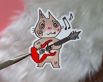 Rockstar Guitar Cat Vinyl Sticker