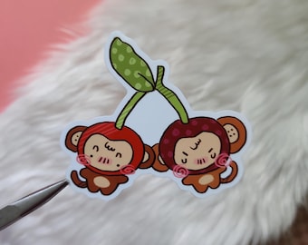Cherry Monkey Duo Vinyl Sticker | Fruit Monkey Vinyl Sticker