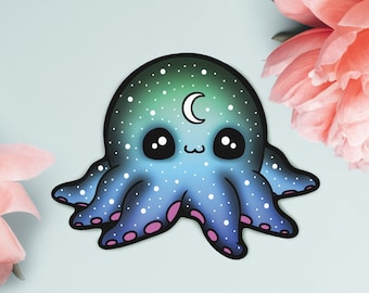 Kawaii Cosmic Octopus Sticker - Galaxy Sticker Soft Grunge Yume Kawaii Decal