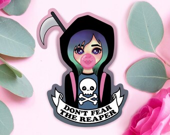 Pastel Goth Grim Reaper Vinyl Decal - Creepy Cute Kawaii Sticker