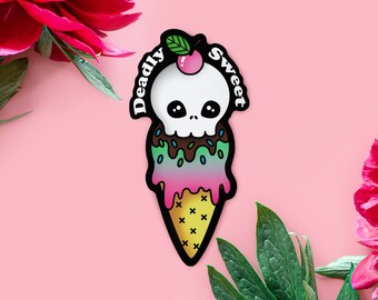 Pastel Goth Deadly Sweet Sticker - Kawaii Stickers Creepy Cute Ice Cream Skull Decal