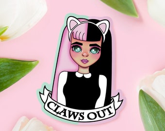 Pastel Goth Cat Girl Sticker - Aesthetic Laptop Sticker, Sticker Decal, Grunge Sticker, Goth Harajuku Kei