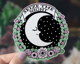 Pastel Goth Crescent Moon Sticker - Lunar Witch Sticker Water Bottle Decal
