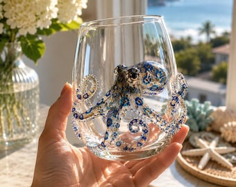 3D Ocean Animal Glass Cup, Sea Creature Glassware, Shark Turtle Dolphin Octopus Whale Jellyfish Crab Seahorse Cup, Coastal Beach House Gift