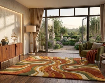 Rectangular handmade This rug features an elegant abstract flowing wave natural landscapes, sand handmade Rug Living Room Carpet, Home Decor