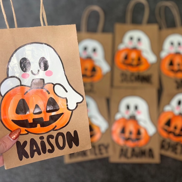 手描きハロウィンお菓子バッグ｜名入れトリックオアトリートお菓子バッグ｜カスタムハロウィンキャンディバッグ｜ハロウィンパーティーの記念品