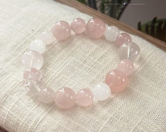 Armband med rosenkvartskristall – Sakura Milk Cheesecake, smycken med rosa vita pärlor, present till mild kärlek