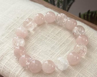 Rosenkvartskristallarmband – Lychee Mousserande soda, Rosa Fantomkvartssmycken, Gåva med självkärlek