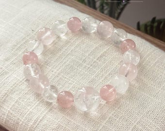 Rosenkvartskristallarmband – Körsbärsblomsoda, rosa vita pärlsmycken, kärleksgåva