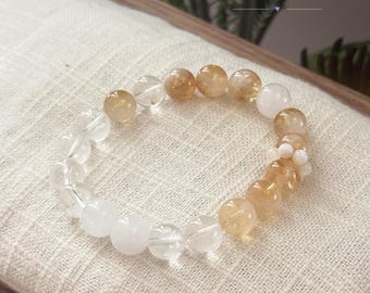 Armband av gyllene rutilerad kvarts – gyllene lemonad, smycken med gult och vitt kristall, gåva för självförtroende