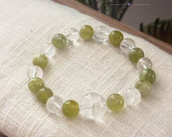 Serpentin Jade Kristallarmband – Grön Druva Slushie, Grönvita Pärlsmycken, Lyckagåva